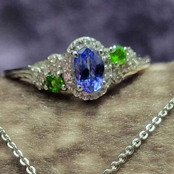 AAA Tanzanite & Multi Gemstone Halo Ring & Pendant Necklace - Picture 12 of 16